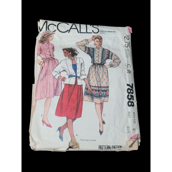 Vtg #7858 McCalls SEWING Pattern Miss 1980s Buttoned Top Standing Collar Zize 8 - Picture 6 of 6